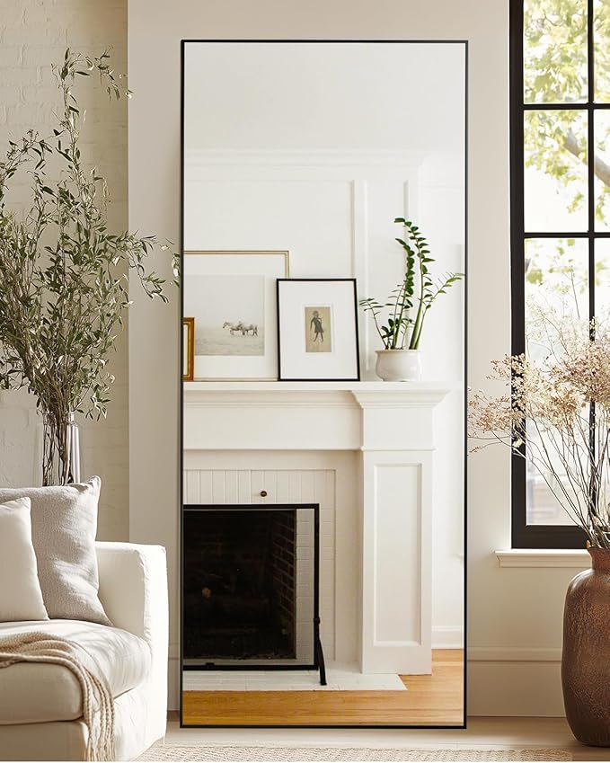 Antok Full Length Mirror, 59"x18" Floor Mirror, Floor Standing Freestanding Full Body Mirror with Stand for Bedroom, Hanging Mounted for Living Room Cloakroom, Black