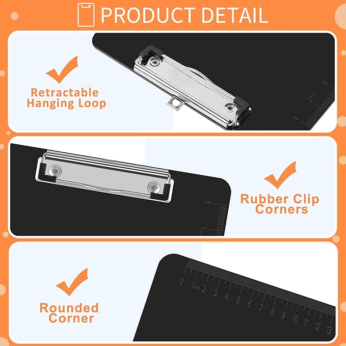 Black Clipboards, PANDRI 12 Pack Plastic Black Clipboards with Low Profile Clip 12.5 x 9 Standard Letter Size Clipboard for classrooms Office