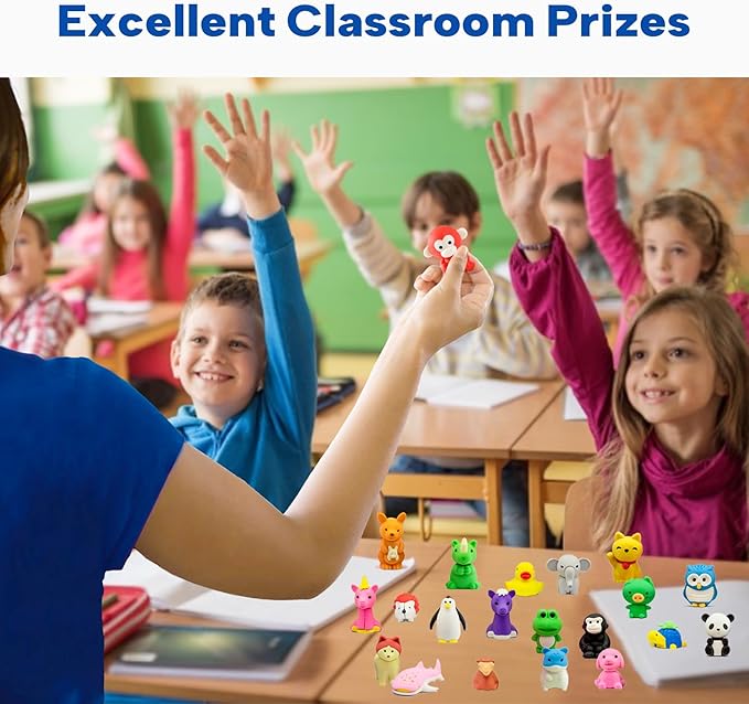 Animal Erasers for Kids, 65 Pcs Pencil Erasers Bulk Mini Animal Erasers Treasure Box Toys for Classroom Prizes School Supplies Party Favors