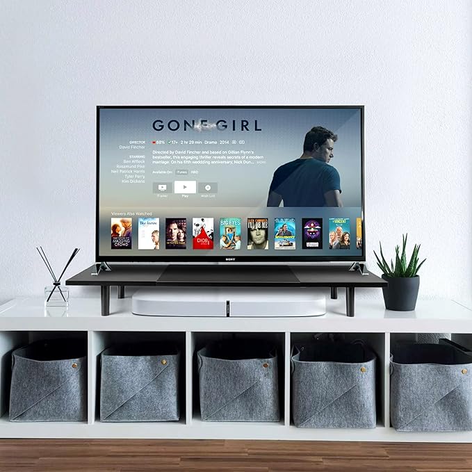 Dual-Monitor-Stand-Riser-For-Desk Adjustable Length 32-40 Inch，Large Desktop Computer Monitor Riser For 2 Screens，Desk Shelf Organizer Riser Stand For Computer/Laptop/PC/Printer/TV Black