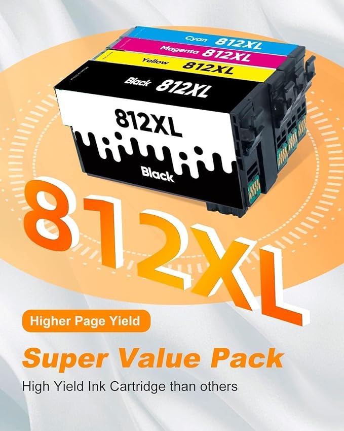 812XL Ink Cartridge Epson Remanufactured Replacement for Epson 812 812XL Ink Cartridges Combo Pack for Epson 812 XL T812XL Work for Workforce Pro WF-7840 WF-7820 WF-7310 EC-C7000 Printer（4 Pack）
