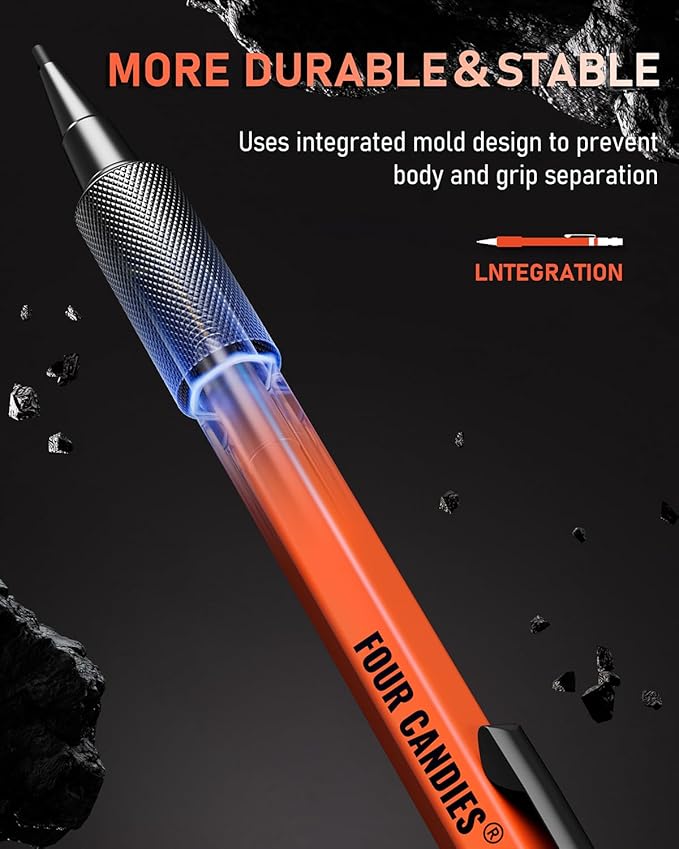 Four Candies 1.3mm Mechanical Pencil Set with 24 Lead Refills, Metal Weatherproof Heavy Duty Outdoor Carpenter Pencil, Eraser, 6 Eraser Refills for Architect Drafting Woodworking Marking with Case