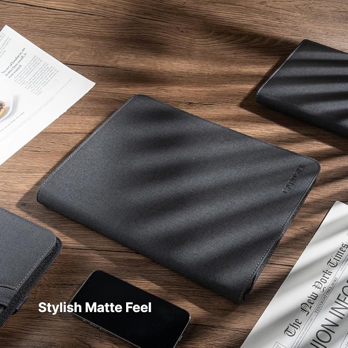 CARDSILK， Leather Zipper Portfolio Binder with Wired Charging, Clipboard – Business Organizer Padfolio folder with Built-in Power Bank, Tablet Slot, Zip Up Binder & portfolio clipboard for Women/Men