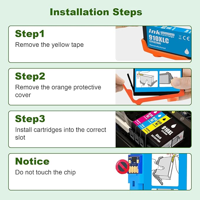 910 XL 910XL Ink Cartridges Combo Pack High Yield Replacement for HP 910XL Ink Cartridges for OfficeJet 8015e 8010 OfficeJet Pro 8025e 8020 8028e Printer (910 Ink 4-Pack)