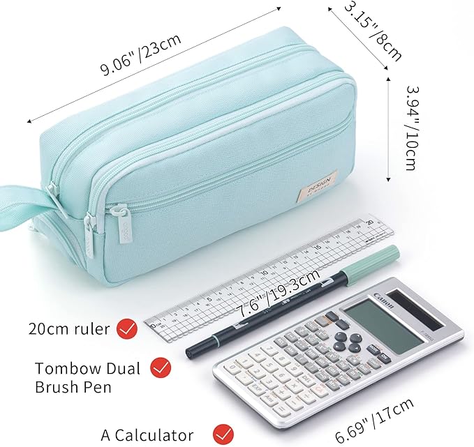 HVOMO Large Pencil Case High Capacity Holder Box Storage bag Desk Organizer Marker Pouch Pen For Middle School Office College Adult Girl and Boy(Green)