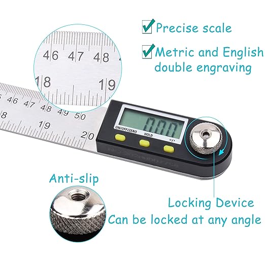 Delgada 20 inch/500mm Digital Protractor Stainless Steel Digital Display Angle Ruler Digital Angle Measuring Finder Tool for Woodworking