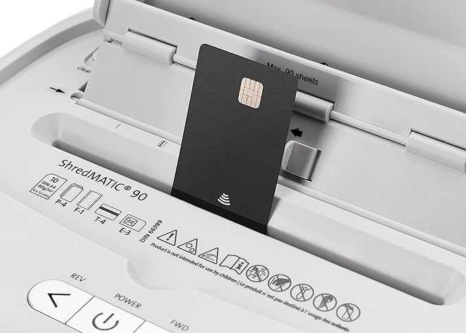 Dahle ShredMATIC SM 90 Auto-Feed Paper Shredder, Cross Cut, 90 Sheet Feed Tray, German Engineered, Jam Protection, Oil Free, SmartPower, P-4 Security, Shreds Staples/Paper Clips/Credit Cards