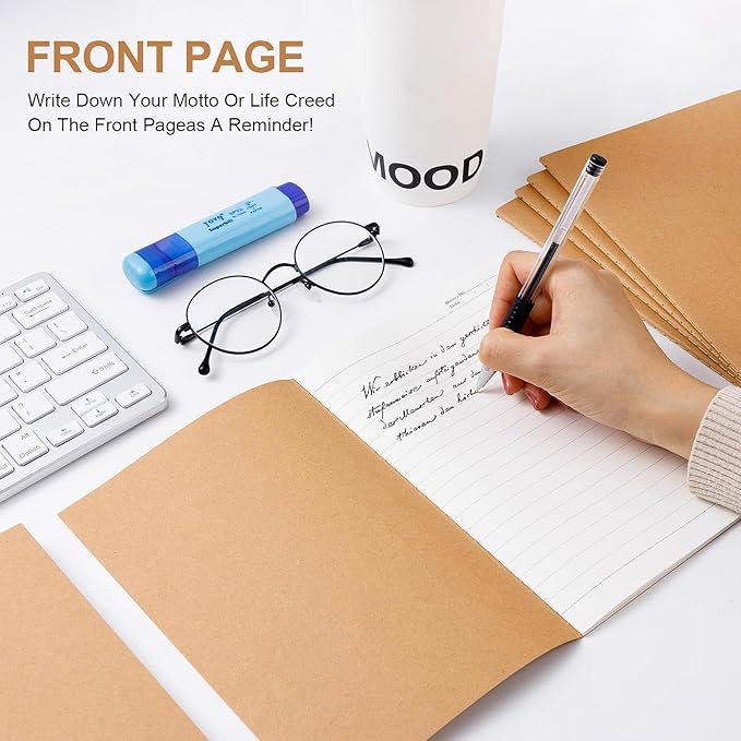 60 Pack Lined Kraft Notebooks Bulk, A5 Blank Paper Journal Notebooks for Office Work, 8.3x5.5inch Kraft Composition Notebook for School Student, 60 Pages