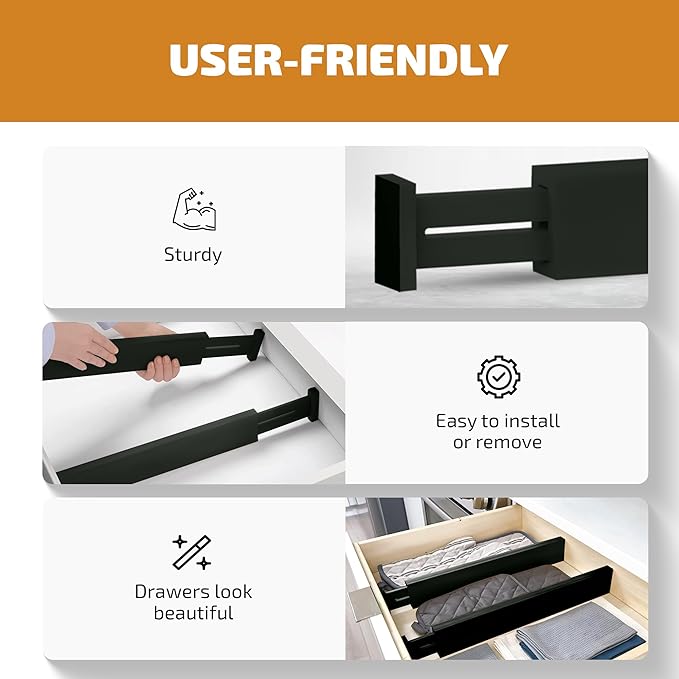 Bambüsi 4 Pack Drawer Divider - Bamboo 2.6" High, 12.5-17" Adjustable Drawer Organizers for Clothes, Expandable Dresser Separators in Bedroom/Bathroom/Kitchen/Office Organization and Storage (Black)