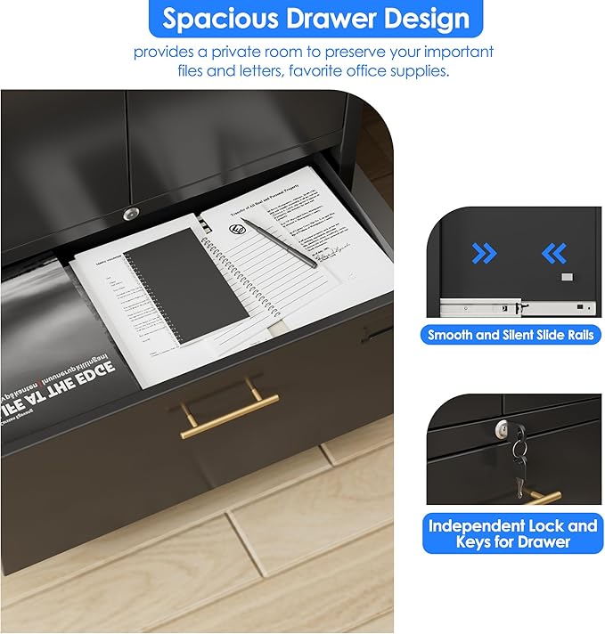 1 Drawer Lateral File Cabinet with Lock, Metal Filing Storage Cabinet with Locking Doors and Adjustable Shelf for Home, Office, School, Fits A4/Letter/Legal Size Folders, Black