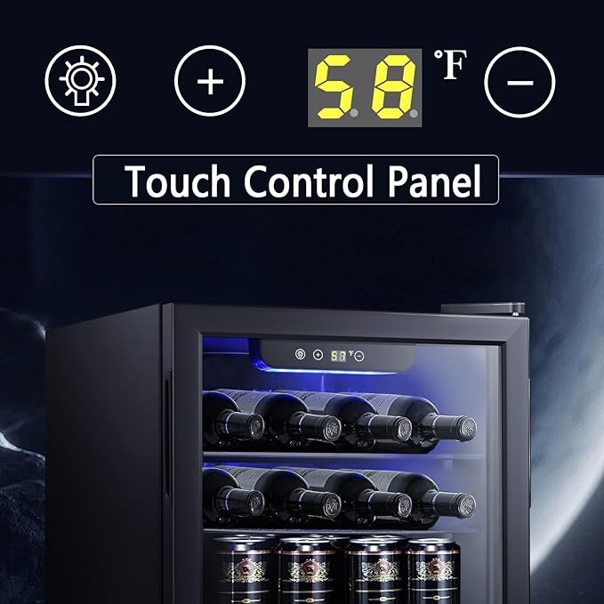 Antarctic Star 2.6cu.ft Wine Cooler/Cabinet Beverage Refrigerator, Small Mini Wine Cellar Fridge, Beer Soda Clear Front Glass Door, Quiet Operation, Adjust Temperature, Freestanding, Black