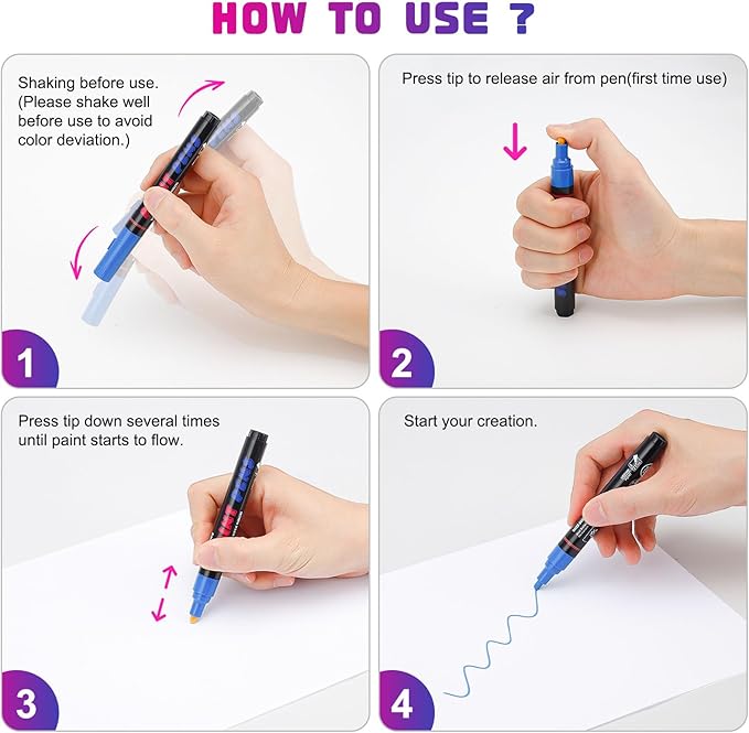 Blue Paint Pens Paint Markers - 8 Pack Permanent Quick Dry Waterproof Marker Pens for Rocks Wood Fabric Plastic Canvas Glass Mugs Metal Tire Stone