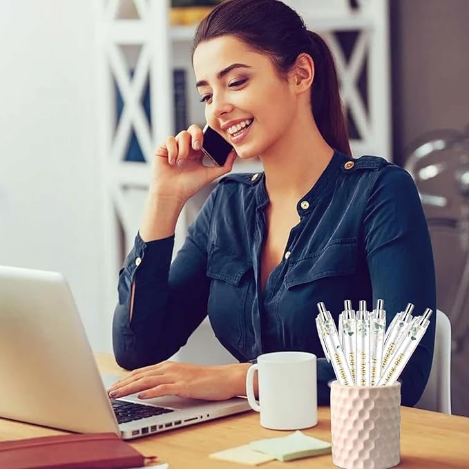 10PCS Inspirational Ballpoint Pen Green Eucalyptus Leaves Ballpoint Pen Employee Appreciation Gift Bulk Motivational Pens Black Ink Pens Set for School Teacher Office Employee Party Favors