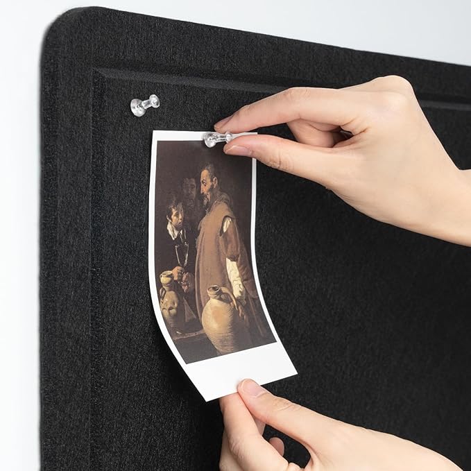 Bulletin Board, 36 x 24 inches Felt Board - Decorative Pin Board, Cork Board Alternative for Wall, 3' x 2' Foldable Picture Board Self-Adhesive Vision Board Prayer Board with 20 Pushpins - Black