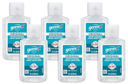 Germ-X Original Hand Sanitizer, Non-Drying Moisturizing Gel with Vitamin E, Instant and No Rinse Formula, Bulk Mini Travel Size for On-The-Go, 2 Fl Oz (Display Pack of 6)