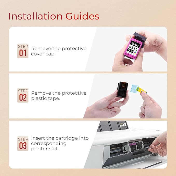 ejet 63XL Ink Cartridge Combo Pack Replacement for HP 63 Ink 63XL Ink Cartridges Black and Color for OfficeJet 3830 4650 5255 5258 4655 4652 3833 Envy 4520 4512 DeskJet 1112 3630 (1 Black,1 Tri-Color)