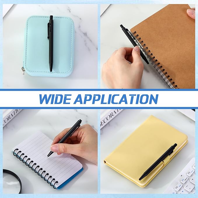 Geyoga 200 Pcs 4'' Mini Black Pens Bulk 0.7 mm Fine Point Small Retractable Ballpoint Pens with Clip for Notebook School Office(Black)