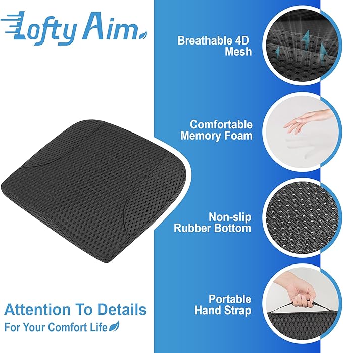 Car Seat Cushion, Comfortable Memory Foam Seat Pillow for Driving, Sciatica-Back Pain Relief, Cushion for Car-Truck, Office, Wheelchair - Mesh Black