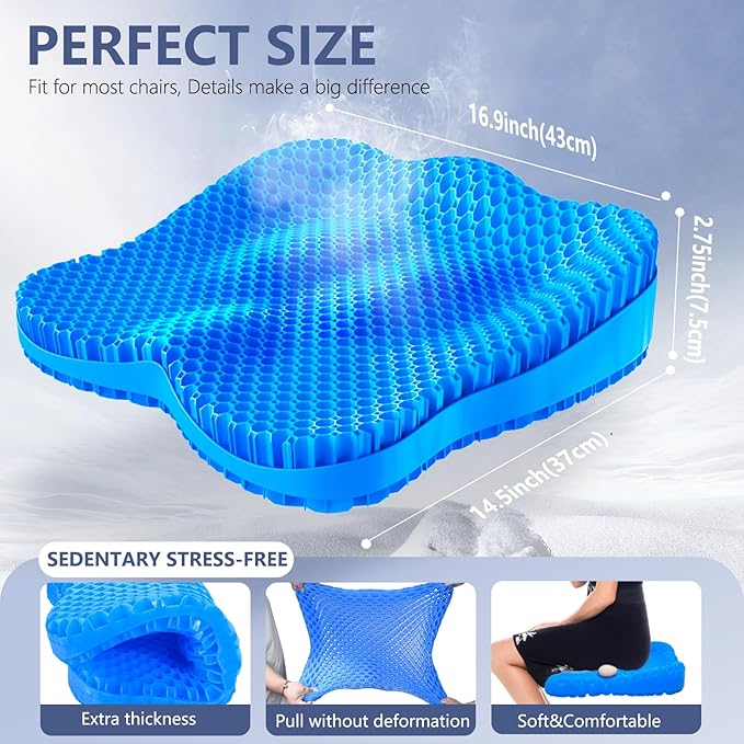 Gel Seat Cushion, Thicken Big Office Chair Cushion Chair Seat Pads for Long Sitting, Sciatica & Hip Pain Relief, Egg Seat Cushion for Wheelchair Car Office Home Travel Outdoor