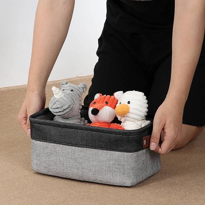 DULLEMELO Small Storage Baskets for Shelves, Small Fabric Collapsible Rectangular Storage Bins for Shelves, Closets, Nursery, Home, Office, Empty Gift Baskets (6-Pack, Black&Gray)