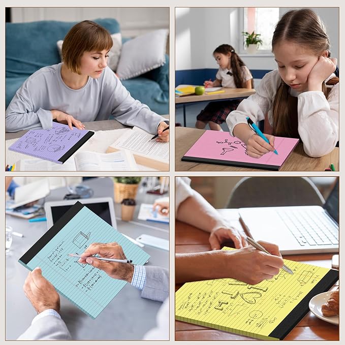 11" x 9.5" Legal Pads College Ruled Notepad 2 Pack Pink & Purple Colored Note Pads 30 Sheets Lined Paper Pads 80 GSM Legal Pad Perforated Writing Pads with Sturdy Back for School, Office, Home