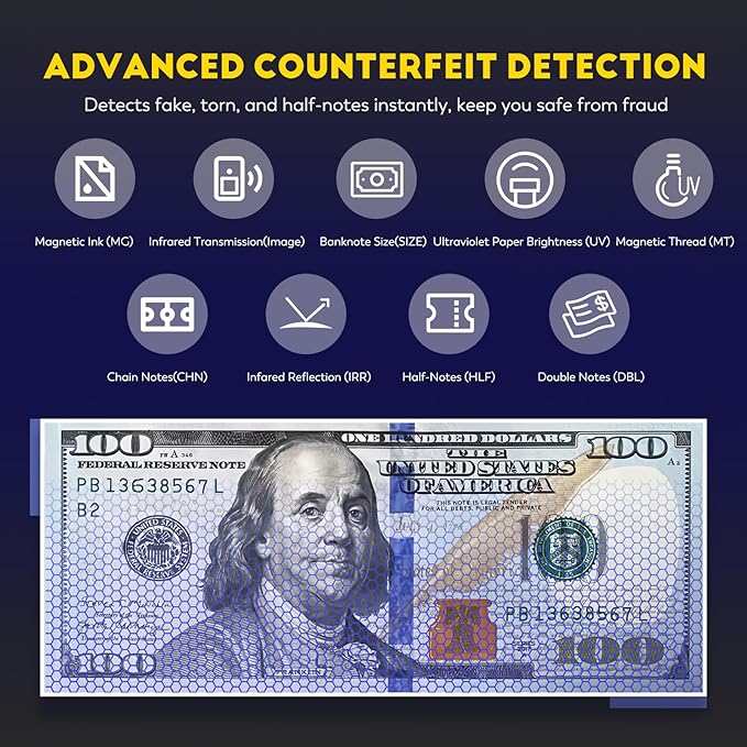 CGOLDENWALL Mixed Denomination Money Counter Machine, Touchscreen Value Counter, 1500Bills/min Cash Counting, UV/MG/IR/DD Detection, Multi-Currency & Modes Bill Counter for Business