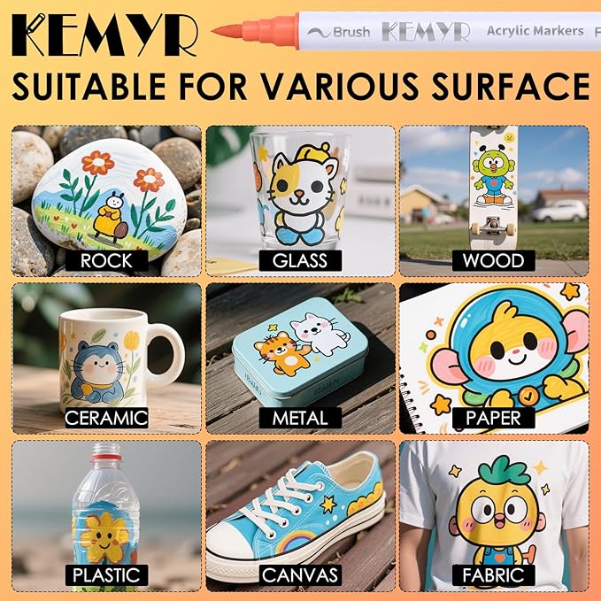 48 Colors Brush & Fine Tip Acrylic Paint Pens, Dual Tip Acrylic Paint Markers for Paper, Wood, Canvas, Stone, Rock, Glass, Fabric, DIY, Ceramic, Art Supplies for Kids and Adults Drawing