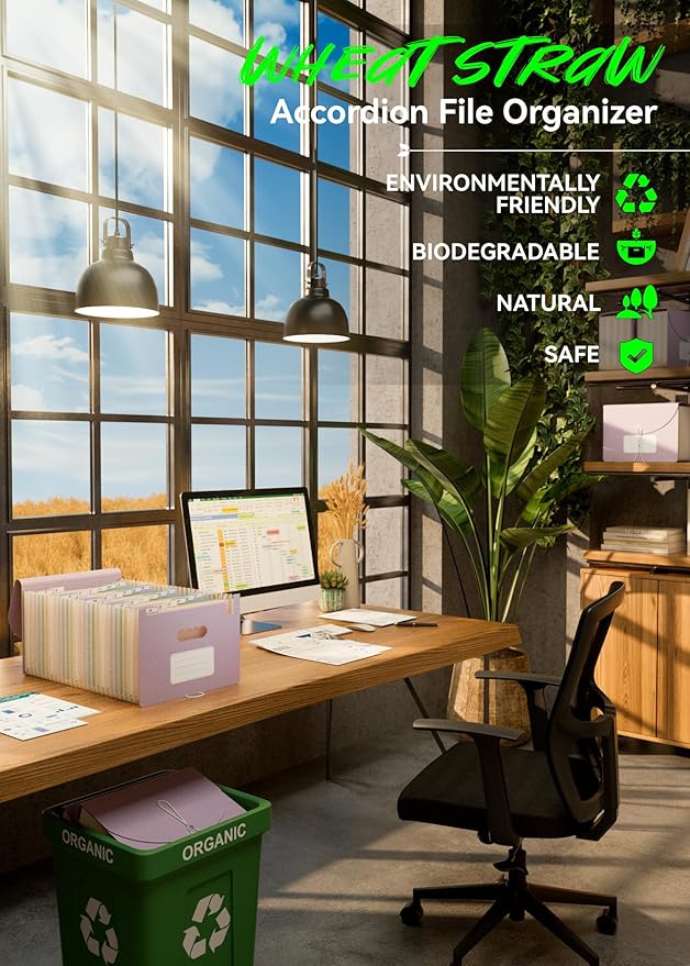 Accordion File Organizer, 26 Pockets Wheat Straw Expanding File Folder, Monthly Bill Receipt Organizer, A-Z Tabs, 100% BPA Free, Return to Nature, Healthy Living-Lavender Purple