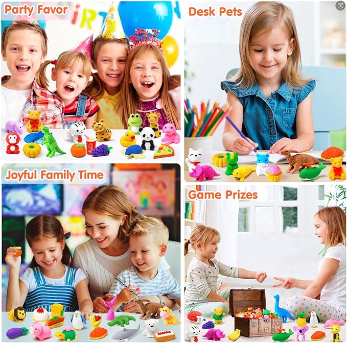 60 Pack Animal Pencil Erasers for Kids, 3D Mini Puzzle Take Apart Erasers, Desk Pets & Treasure Box Toys, Bulk Party Favors, Classroom Prizes, School Supplies, Gift for Boys & Girls