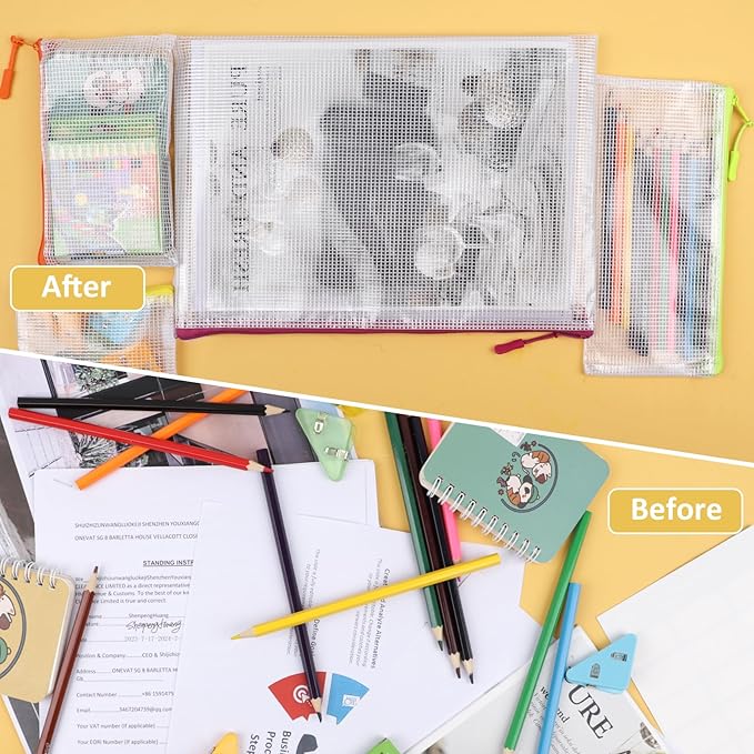 42pcs Mesh Zipper Pouch Bags, Puzzle Bag for Organizing Storage,12 Colors for Puzzles Board Game Storage, 8 Sizes for Reusable Plastic Zip Organizer for Travel