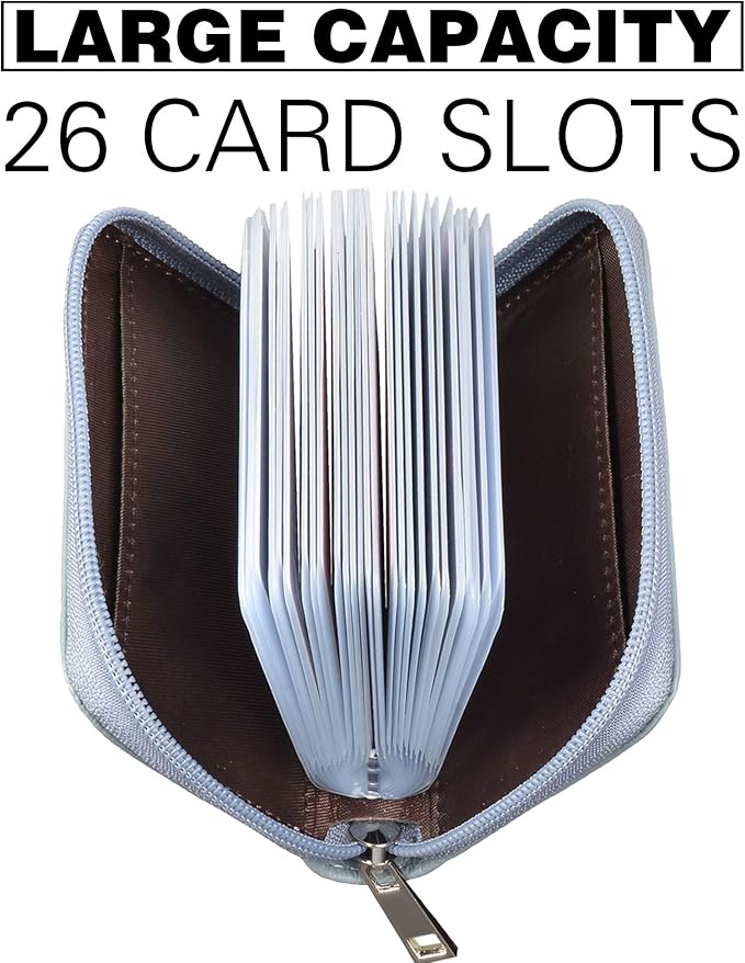 Easyoulife Genuine Leather Credit Card Holder Zipper Wallet With 26 Card Slots