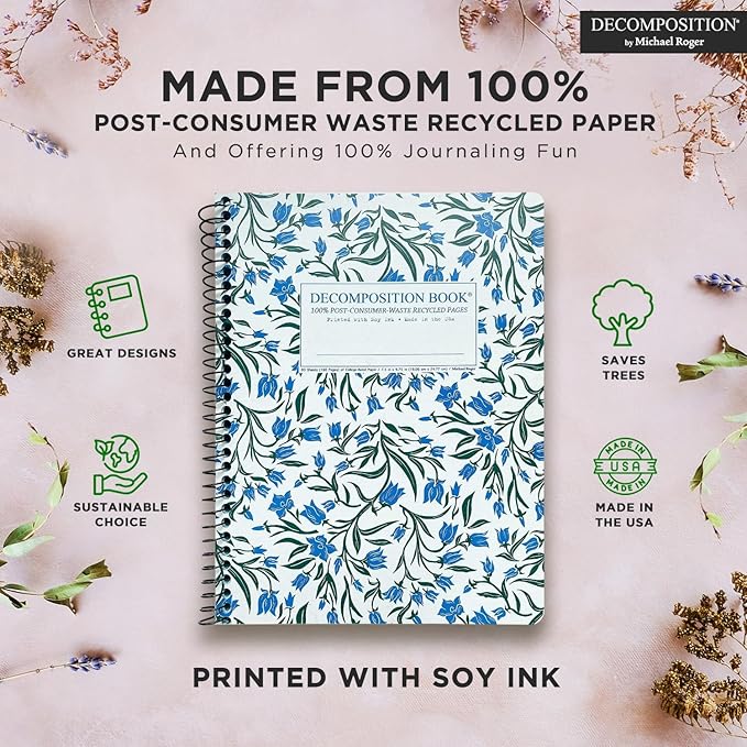 Decomposition Bluebells College Ruled Spiral Notebooks – 9.75 x 7.5 Journal with 160 Lined Pages – Notebooks for School Supplies, Home & Office – 100% Recycled Paper – Made in USA