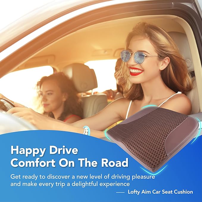 Car Seat Cushion, Comfortable Memory Foam Seat Pillow for Driving, Sciatica-Back Pain Relief, Cushion for Car-Truck, Office, Wheelchair - Brown