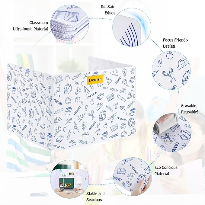 24 Pack Printing Privacy Floders for Student Desks - Durable Plastic Erasable - Testing Dividers for Classroom - Easy Clean Privacy Shields for Student - Includes Extra Labels White