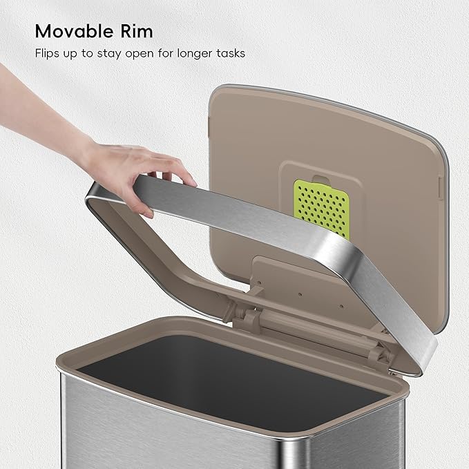 EKO Hudson Matte Stainless 75 Liter/20 Gallon Step Trash Can with Rear Trash Bag Storage Compartment