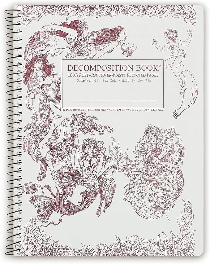 Decomposition Mermaids College Ruled Spiral Notebook - 9.75 x 7.5 Journal with 160 Lined Pages - 100% Recycled Paper - Cute Notebooks for School Supplies, Home & Office - Made in USA