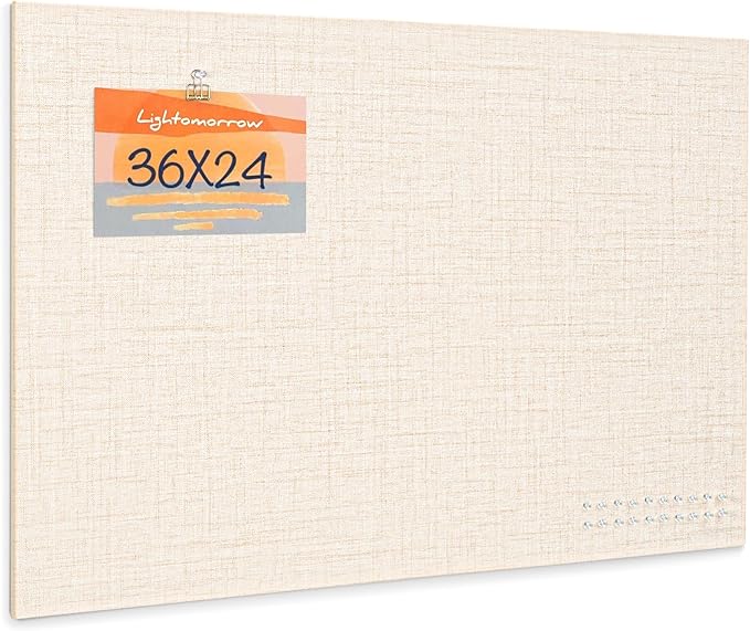 Bulletin Board 36 x 24 inches, 3' x 2' Linen Board for Wall, Decorative Fabric Pin Board with Safe Removable Adhesive Tapes for Home and Office, Includes 20 Push Pins-Light Yellow Stripes