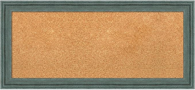 Amanti Art Natural Cork Board for Wall, 15x33 Vision Board with Blue Wood Frame, Medium Corkboard Office Decor for Home Organization, Rustic Farmhouse Corkboard Pinboard to display items for home