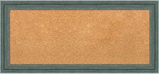 Amanti Art Natural Cork Board for Wall, 15x33 Vision Board with Blue Wood Frame, Medium Corkboard Office Decor for Home Organization, Rustic Farmhouse Corkboard Pinboard to display items for home