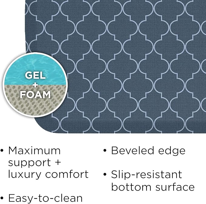 GelPro Elite Premier Anti-Fatigue Kitchen Comfort Floor Mat, 20x72", Lattice Indigo Stain Resistant Surface with therapeutic gel and energy-return foam for health & wellness