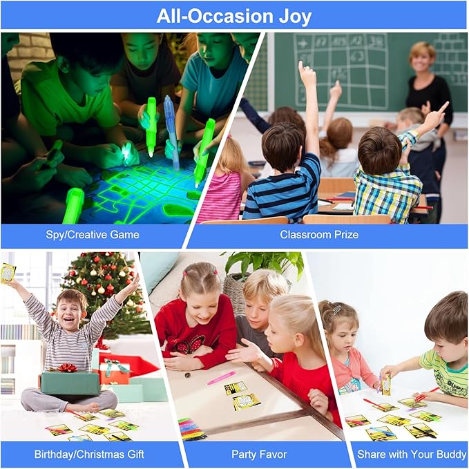 D&N Lifestyle 24 pcs UV Invisible Ink Pens with Word Search & Maze Activities Cards, Education & Party Favors, End of School Year Gift, Birthday, Halloween, Christmas, Goodie bag stuffers