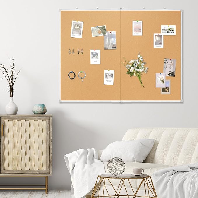 Double-Sided Large Cork Board, 60" x 36" Foldable Hanging Aluminum Framed Bulletin Board, Vision Board Pin Board Corkboards for Walls, Office, School Decor, 20 Pushpins