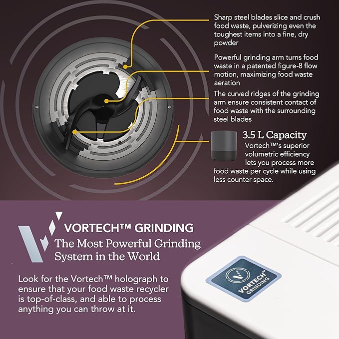 Eco 3 Compact Kitchen Food Recycler | Indoor Composter Bin Alternative | Electric Countertop Food Waste Disposer with Odorless 3.5L Indoor Food Waste Bin for Easy Waste Management | Grey