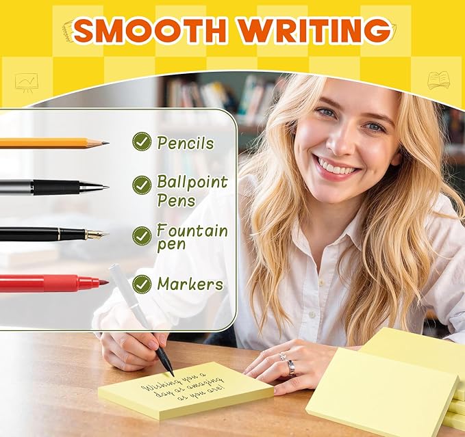 (8 Pack) Large Sticky Notes 3x5 in Yellow, 800 Pcs Self-Stick Notes,100 Sheets/Pad Super Adhesive Sticky Pads Recyclable for Home, Office, Notebook, Clean Removal