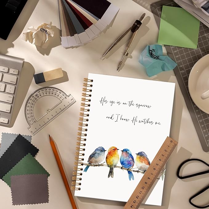Christian Bird Sparrow Notebook Journal, Rustic Spring Bird Spiral Notebook, Sparrow Watching Notebooks Gifts for Birds Lovers Women Men, Birds Themed School Office Supplies, 6x8.2In