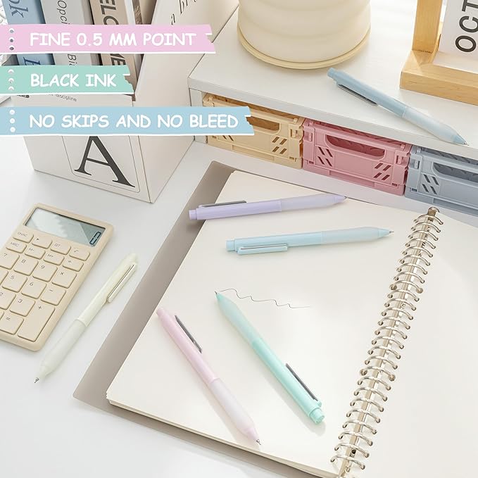 Gel Pens Black Ink Fine Point 0.5mm Retractable Cute Pen for Smooth Writing School Office Supplies (Silver 12-count)