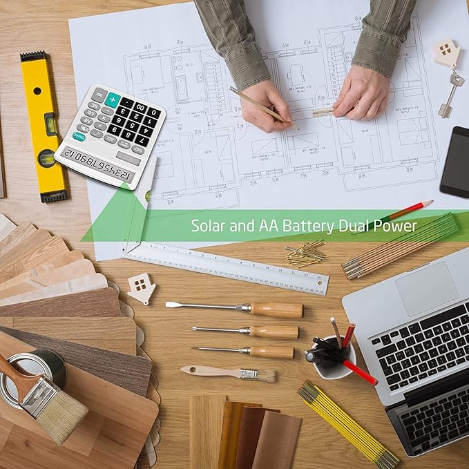 Calculator, Splaks 2 Pack Standard Functional Desktop Calculators Solar and AA Battery Dual Power Electronic Office Calculators with 12-Digit Large Display (1 Basic Black&1 Updated Silver)