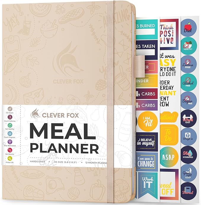 Clever Fox Weekly Meal Planner - Weekly & Daily Meal Prep Journal with Shopping and Grocery Lists for Menu Planning, Healthy Diet & Weight Loss Tracking, Lasts 1 Year, Undated, A5 - Seashell