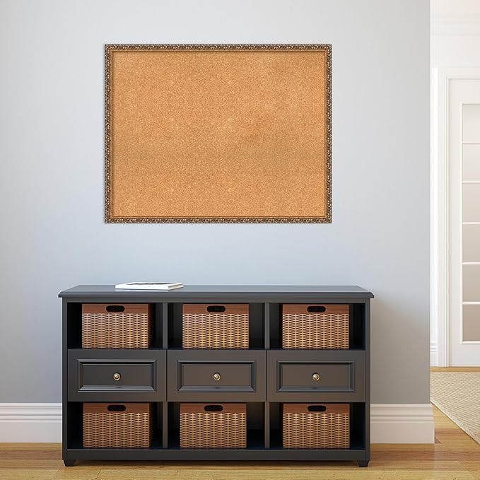 Amanti Art Natural Cork Board for Wall, 30x38 Vision Board with Bronze Frame, Large Corkboard Office Decor for Home Organization, Traditional Corkboard Pinboard to Display Items for Home Organization