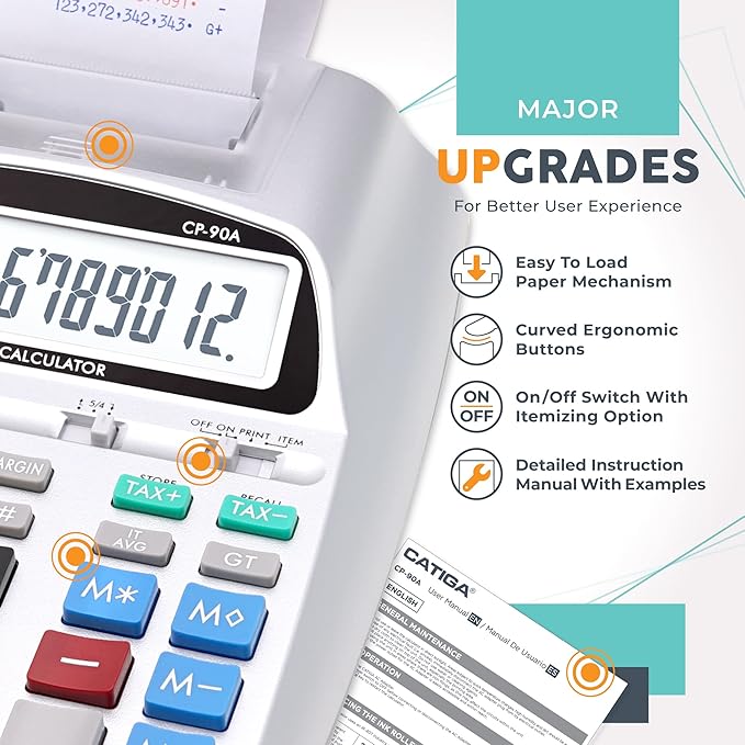 CATIGA New & Upgraded 2025 Printing Calculator Adding Machine 10 Key, Desktop Home Office Calculator with Paper Roll Print Out, Accounting Business Finance